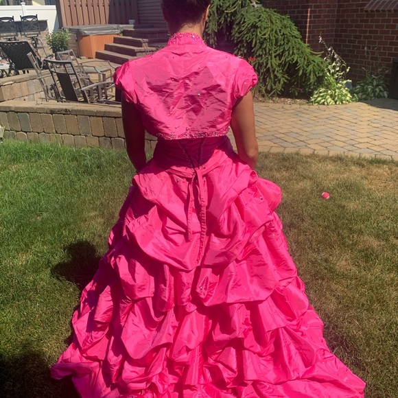 Rhinestone Pink Ball Gown/ Quinceanera/ Sweet 16 Dress with Removable Skirt - Picture 4 of 13